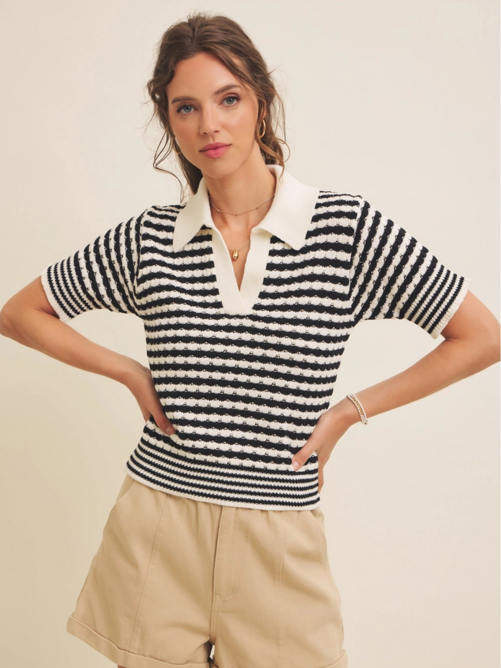 Gestreept katoenen poloshirt met structuur
