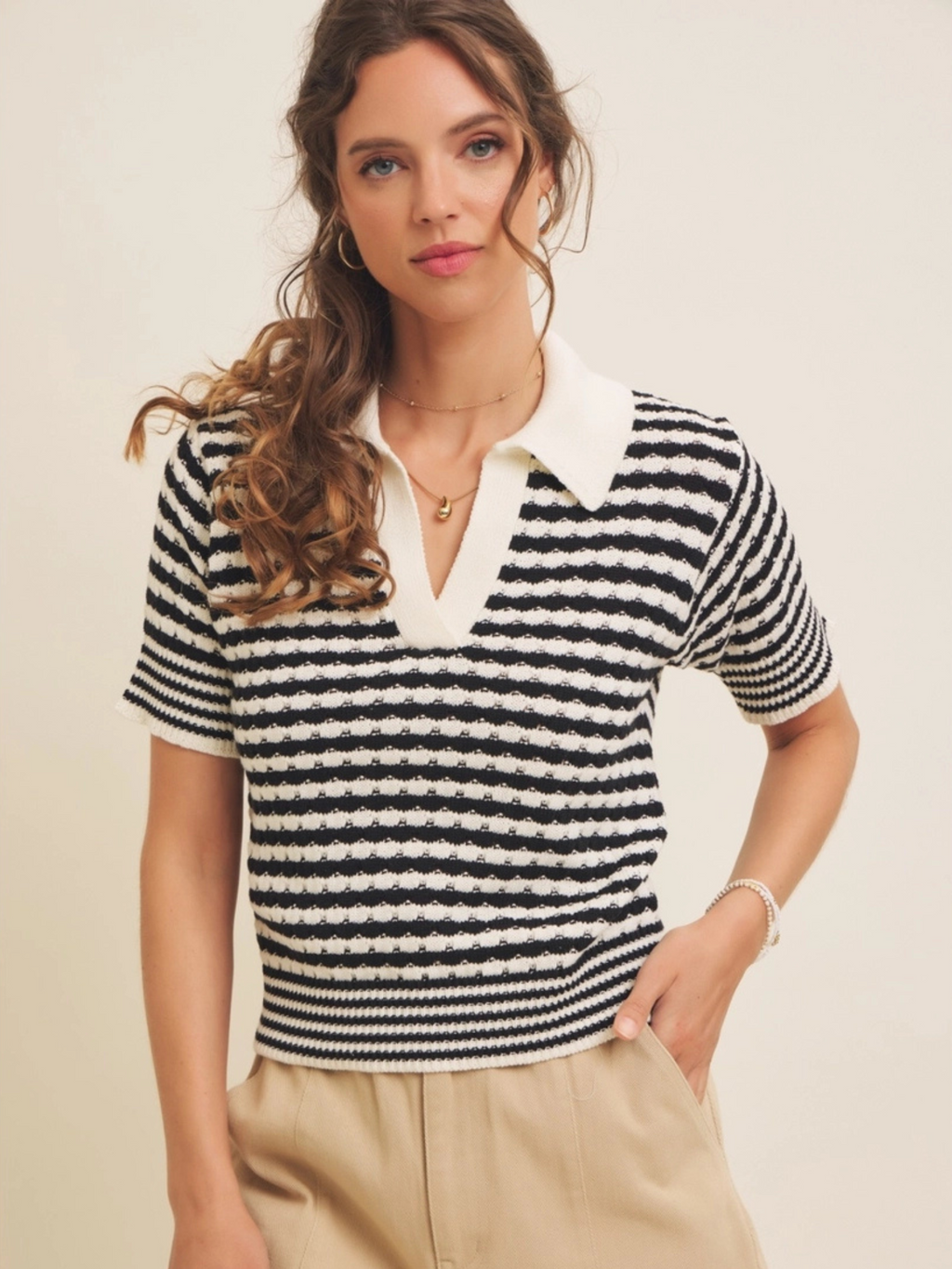 Gestreept katoenen poloshirt met structuur