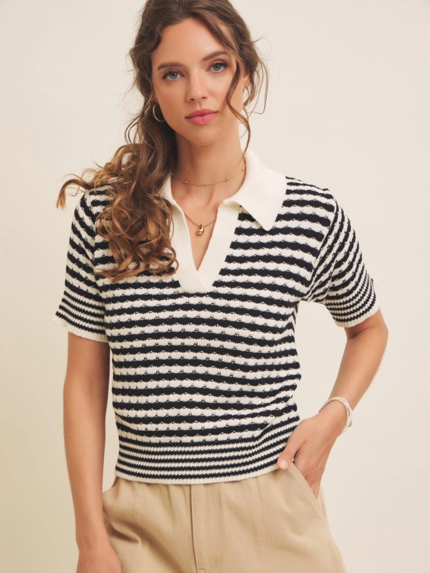 Gestreept katoenen poloshirt met structuur