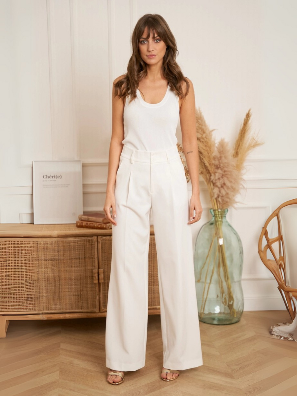 Premium wijde broek met dubbele knoopsluiting