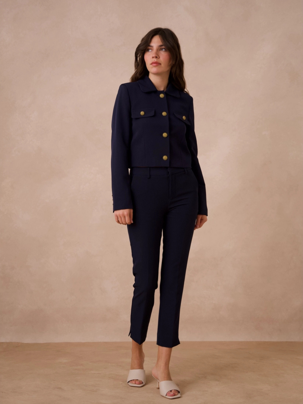 Blazer Dritto Elegante con Bottoni Oro Old Money