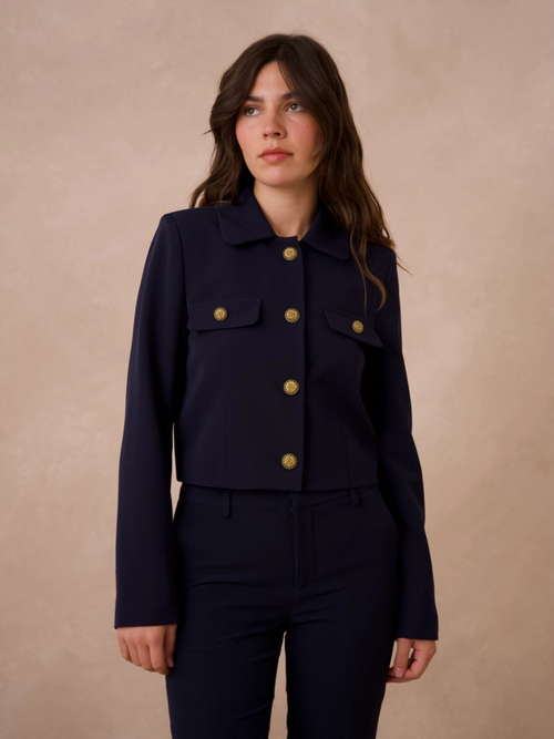 Blazer Dritto Elegante con Bottoni Oro Old Money