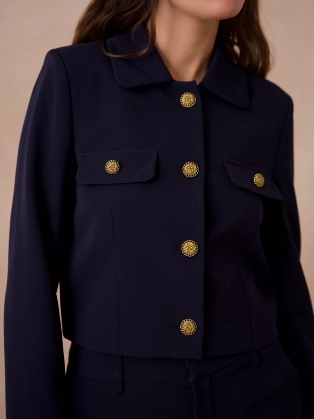 Blazer Dritto Elegante con Bottoni Oro Old Money