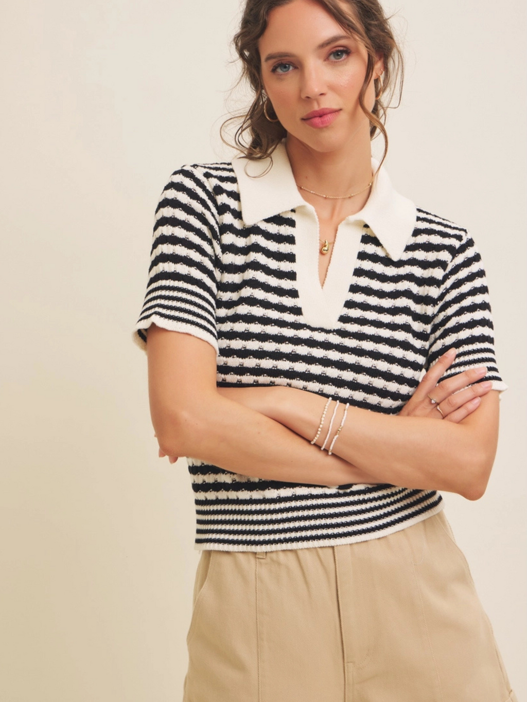 Gestreept katoenen poloshirt met structuur