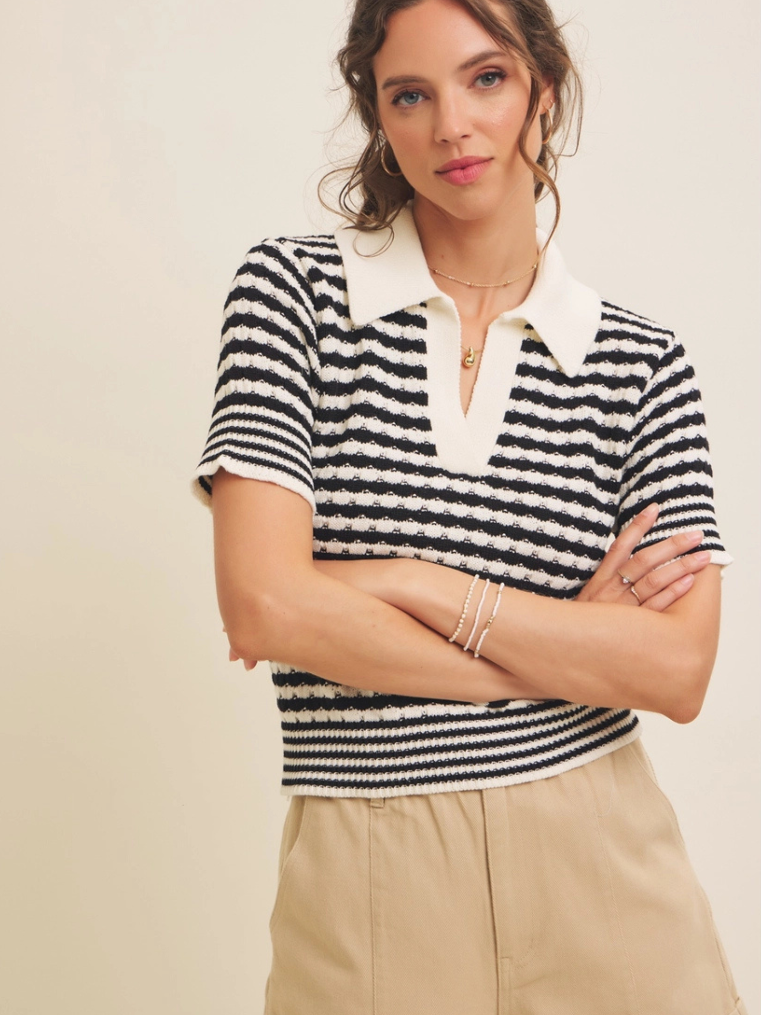 Gestreept katoenen poloshirt met structuur