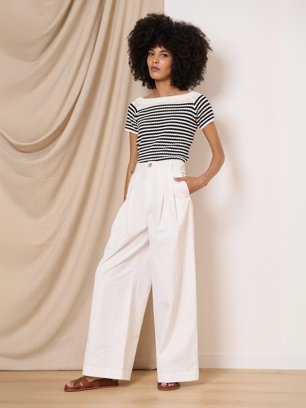 Luxe wijde katoenen broek