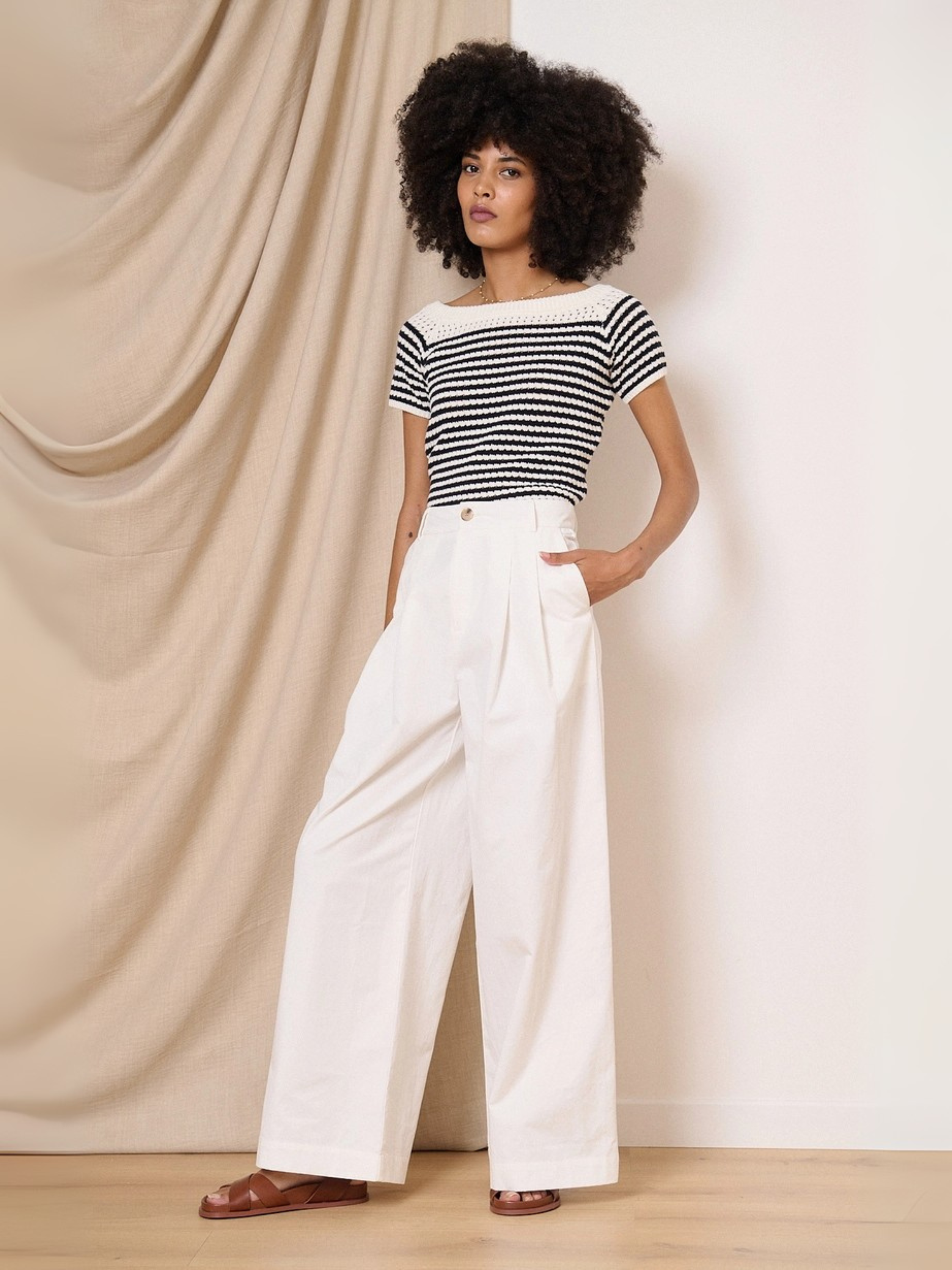 Luxe wijde katoenen broek