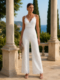 Jumpsuit met wijde pijpen en kant