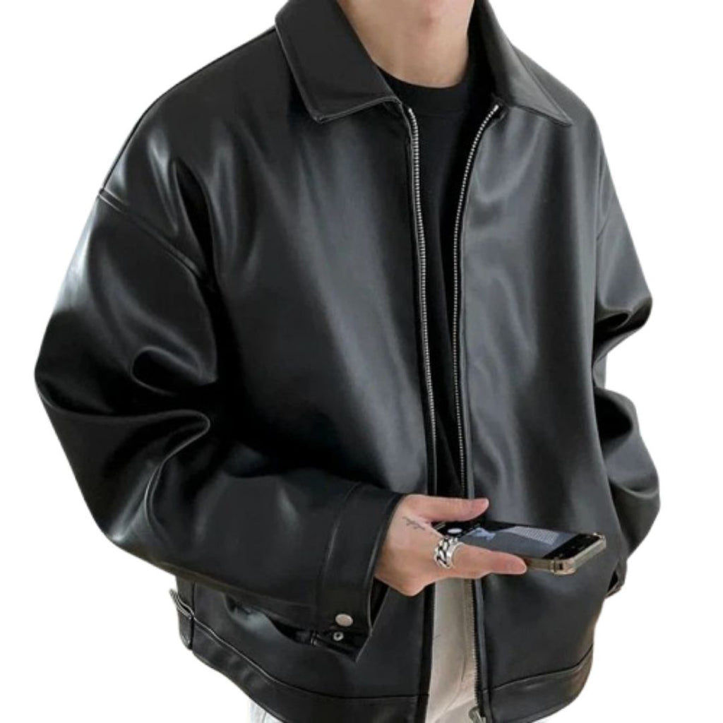 Bomber Jacket in Pelle Oversize Streetwear vista frontale