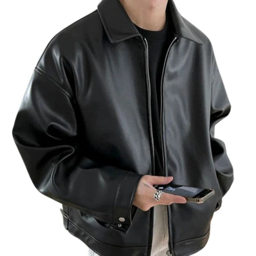 Bomber Jacket in Pelle Oversize Streetwear vista frontale