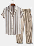 Set van linnen overhemd en natuurlijke pantalon - Old Money-stijl