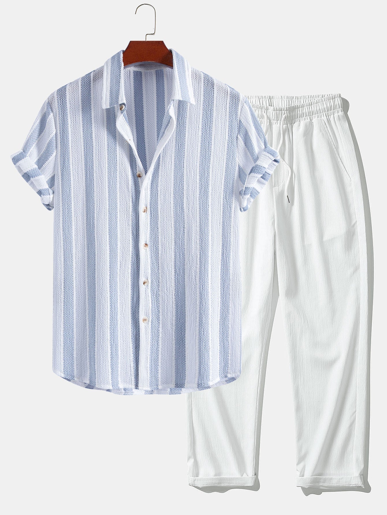 Set van linnen overhemd en natuurlijke pantalon - Old Money-stijl