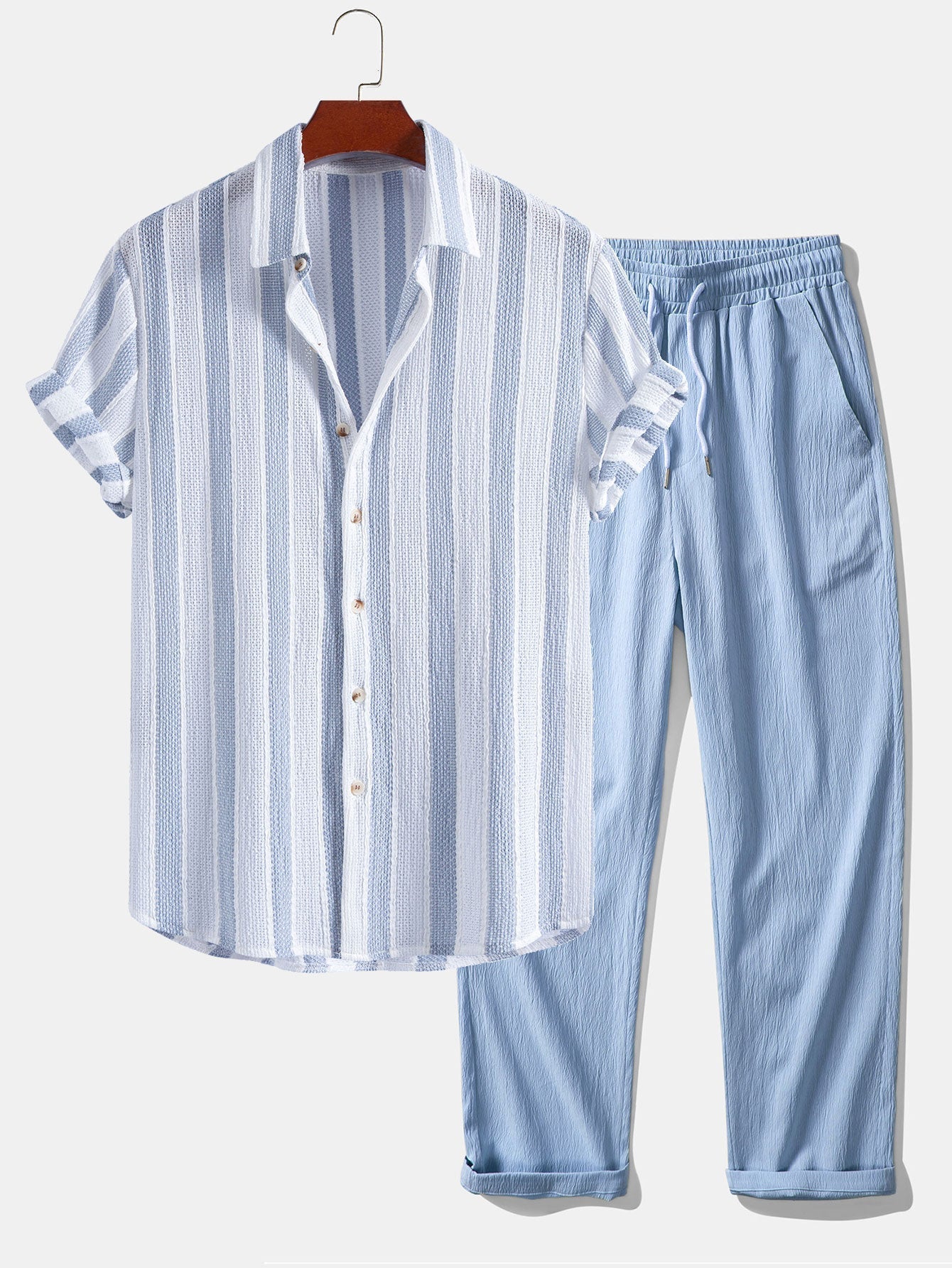 Set van linnen overhemd en natuurlijke pantalon - Old Money-stijl
