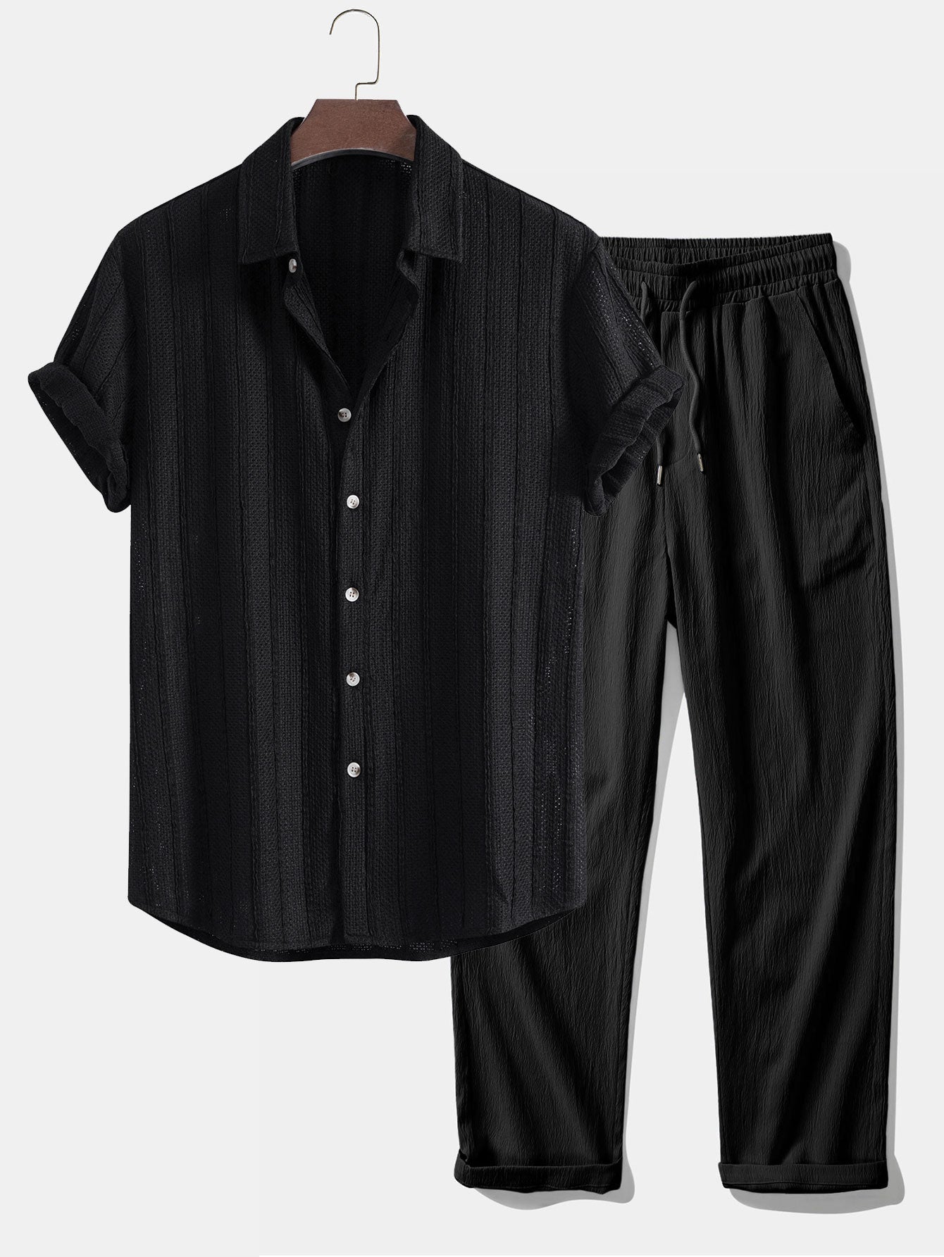 Set van linnen overhemd en natuurlijke pantalon - Old Money-stijl