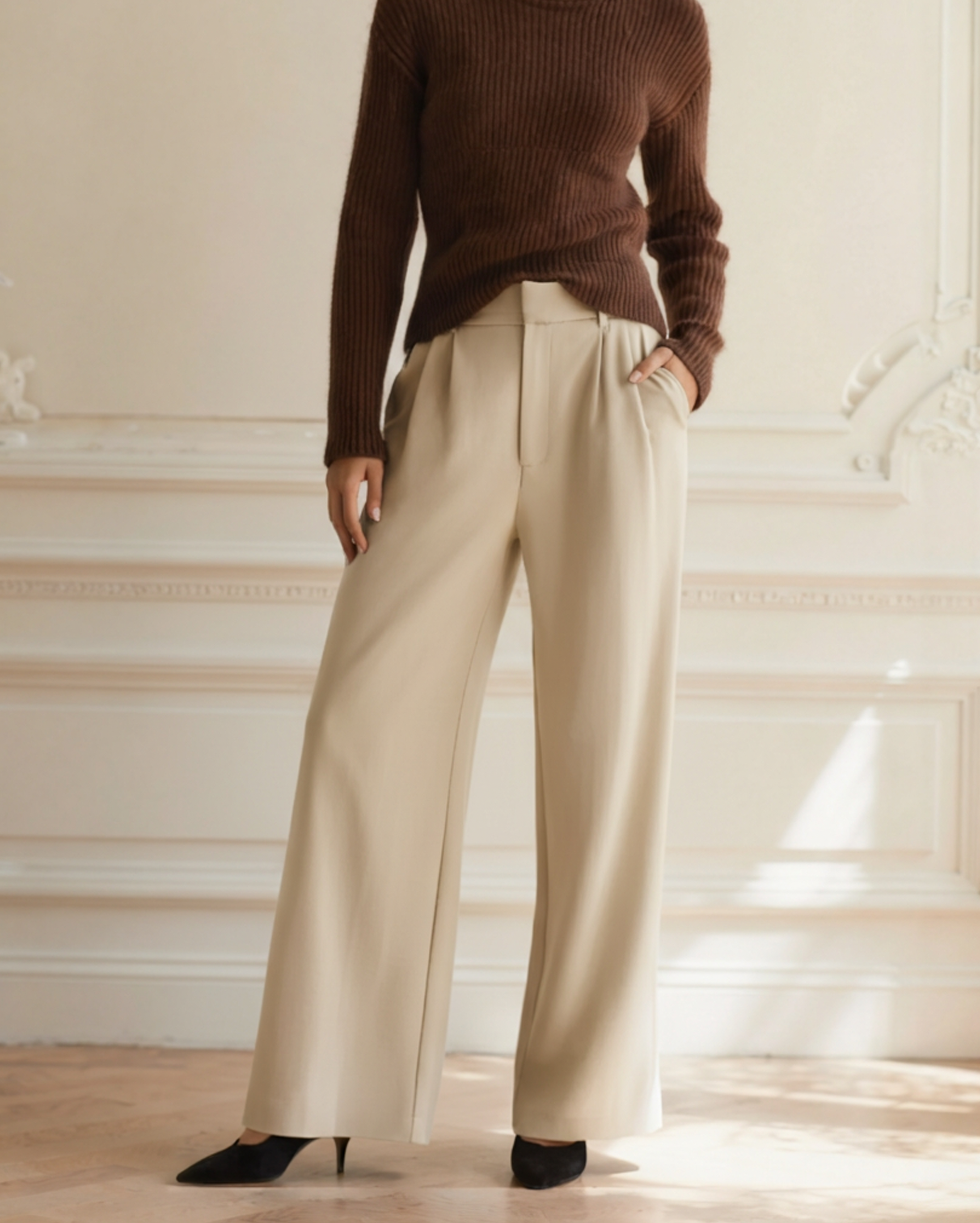 Valentina | Pantaloni Donna a Gamba Larga, Pantaloni Sartoriali a Vita Alta Old Money