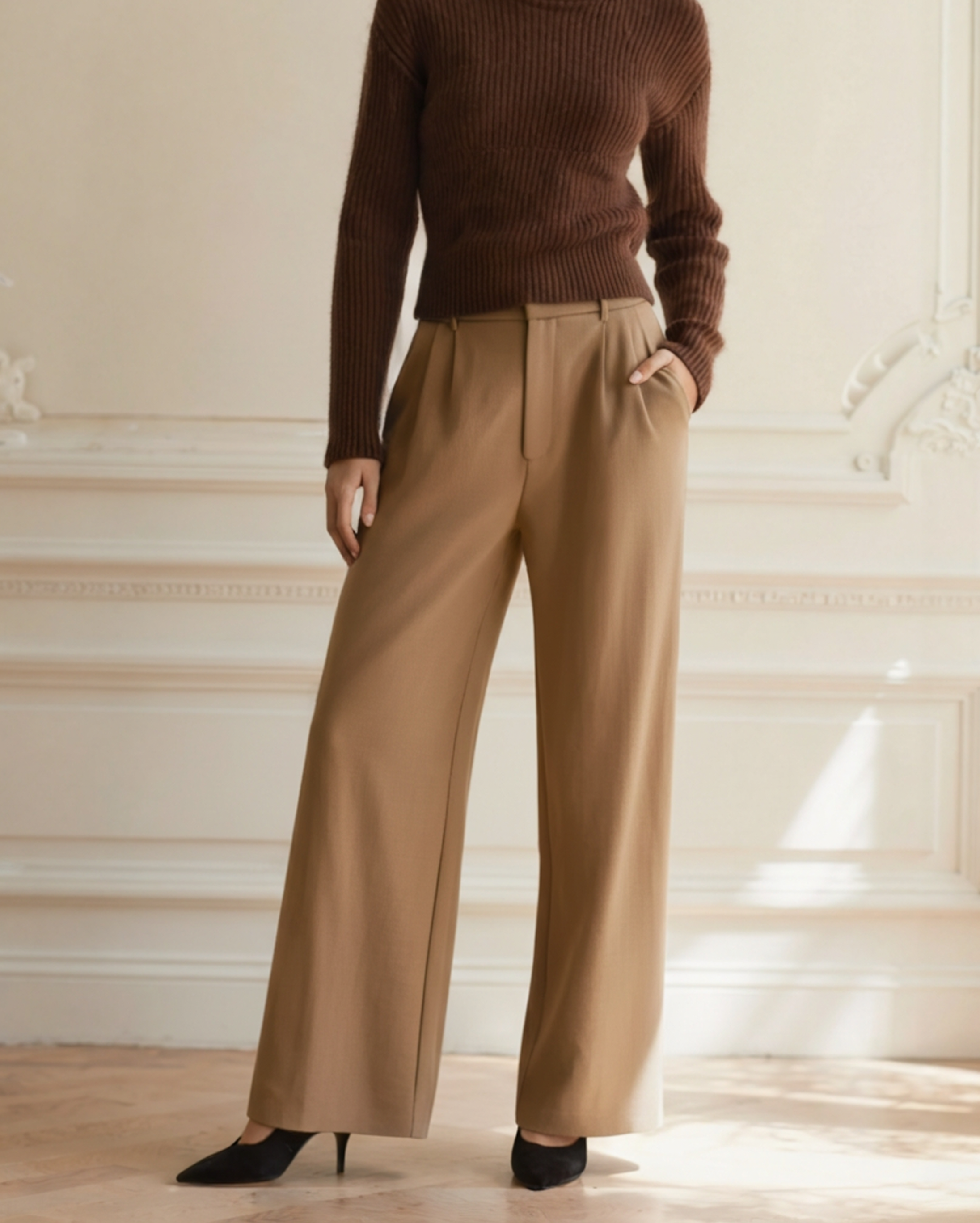Valentina | Pantaloni Donna a Gamba Larga, Pantaloni Sartoriali a Vita Alta Old Money