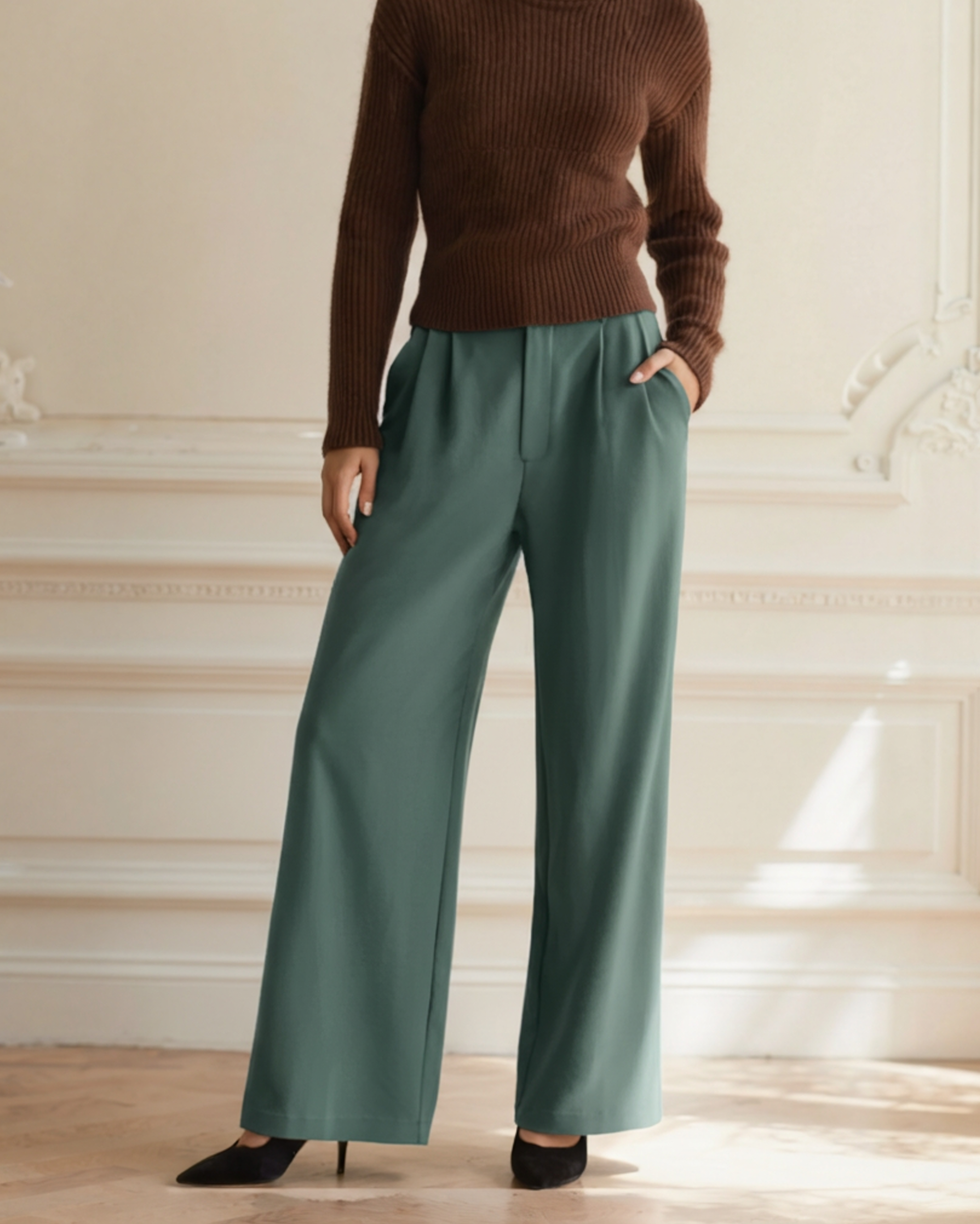 Valentina | Pantaloni Donna a Gamba Larga, Pantaloni Sartoriali a Vita Alta Old Money
