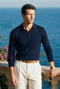 Gebreide polo met knoopsluiting van effen lamswol in 'old money'-stijl