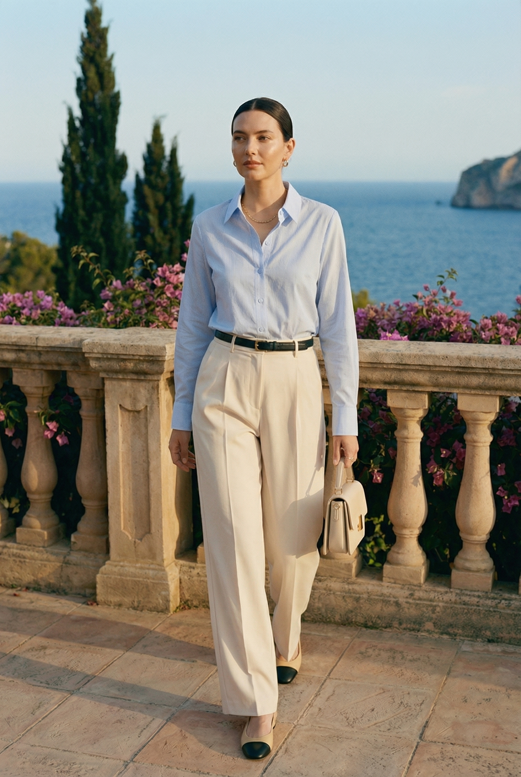 Gestreepte blouse van dunne katoen in old money-stijl