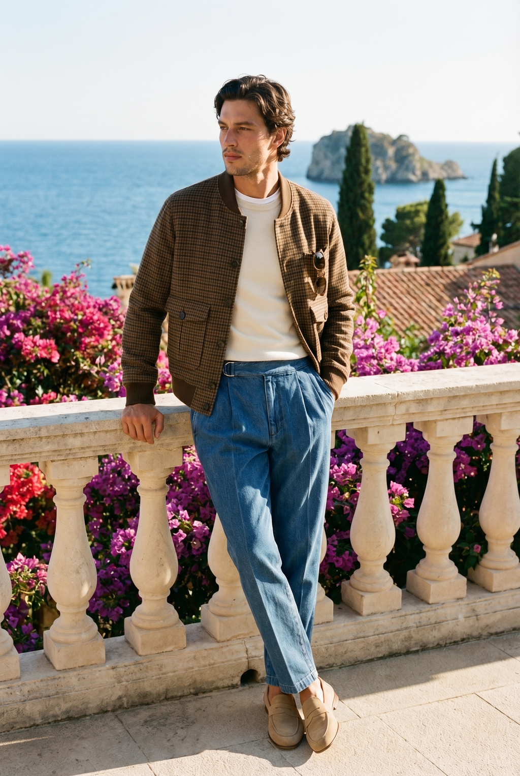 Pantaloni Uomo a Vita Alta Finto Denim