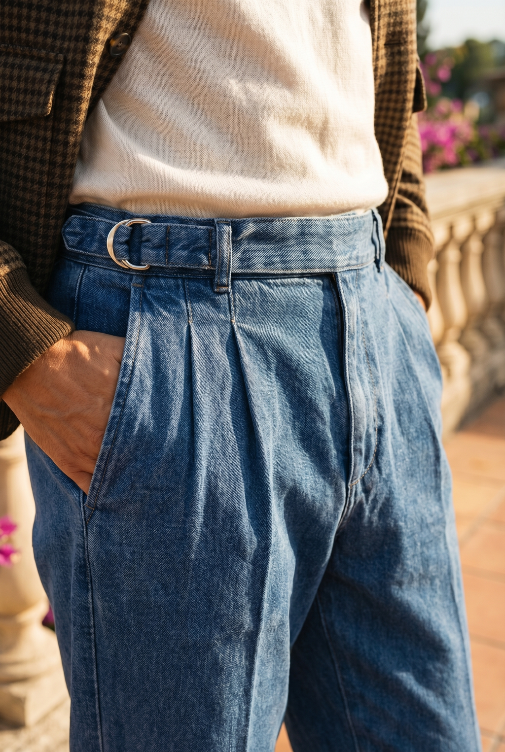 Pantaloni Uomo a Vita Alta Finto Denim