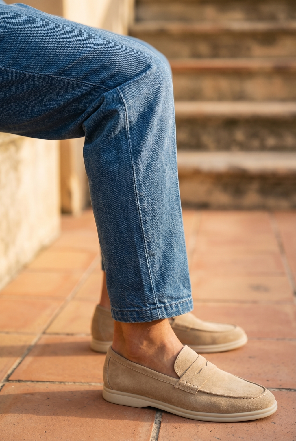 Pantaloni Uomo a Vita Alta Finto Denim
