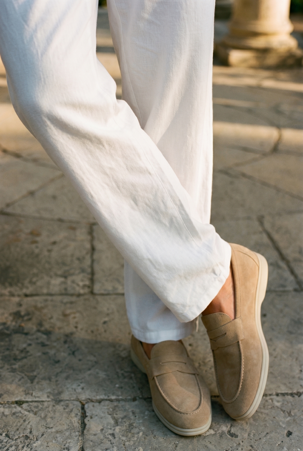 Pantaloni in Cotone e Lino con Coulisse Old Money