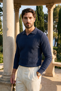 Polo met lange mouwen van katoen en textuur Old Money