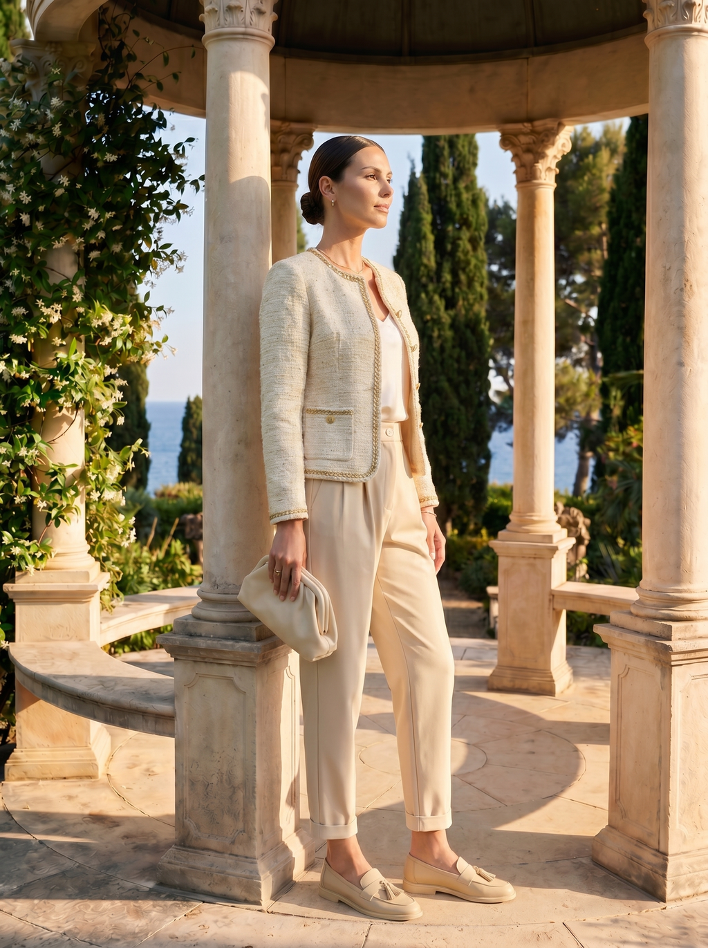 Casual broek met hoge taille en knopen in 'old money'-stijl