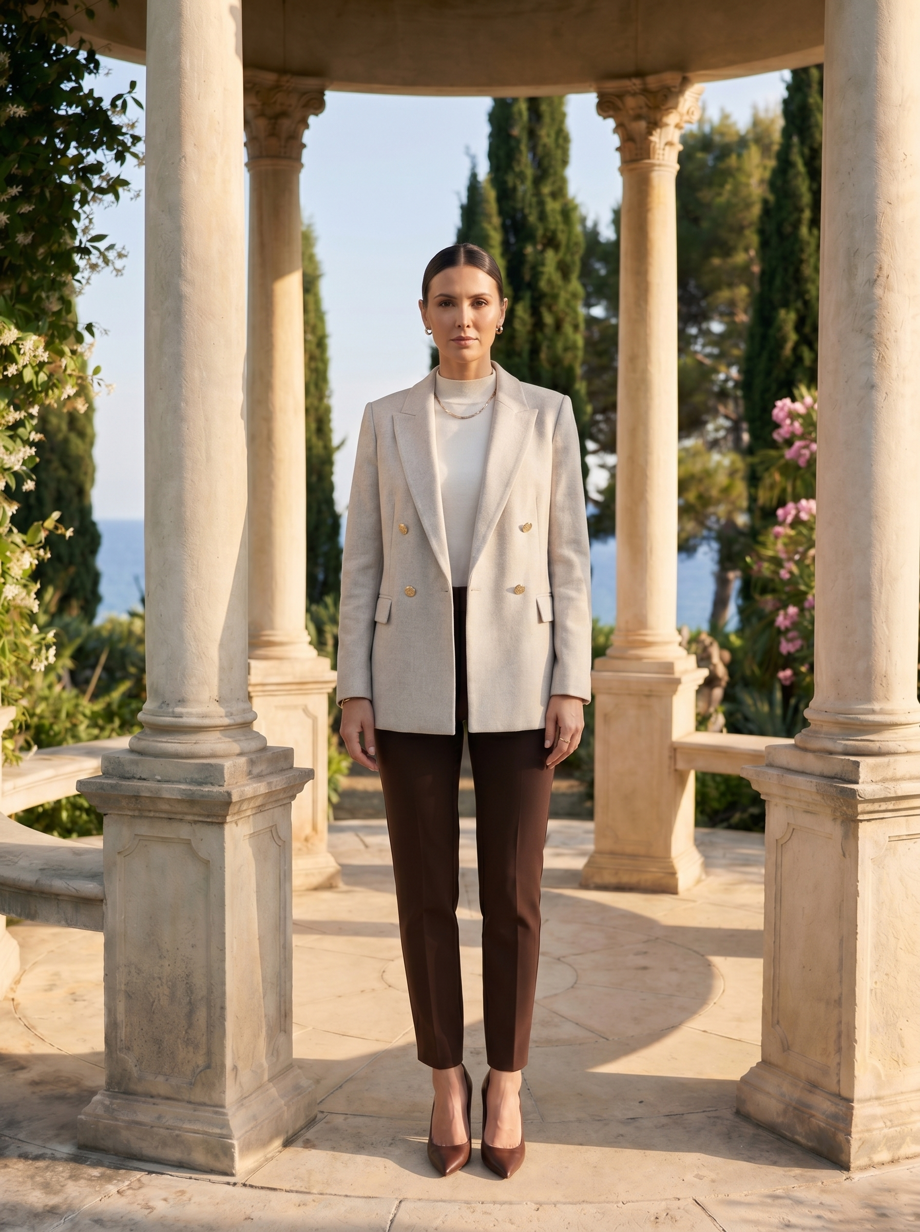 Grijze Geruite Vintage Blazer met Elegante Knopen