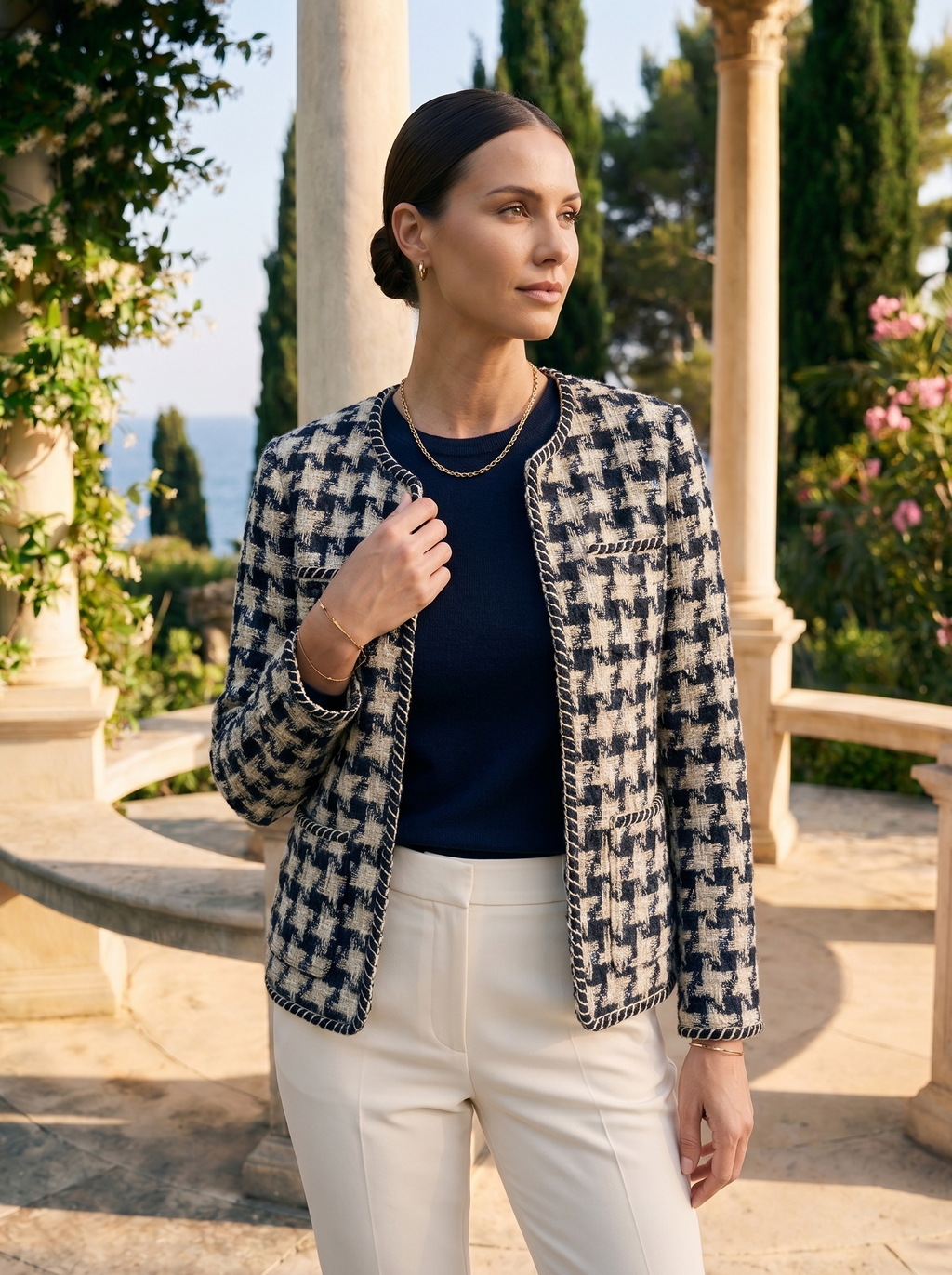 Formele Elegante Blazer met Pied-de-Poule-Patroon