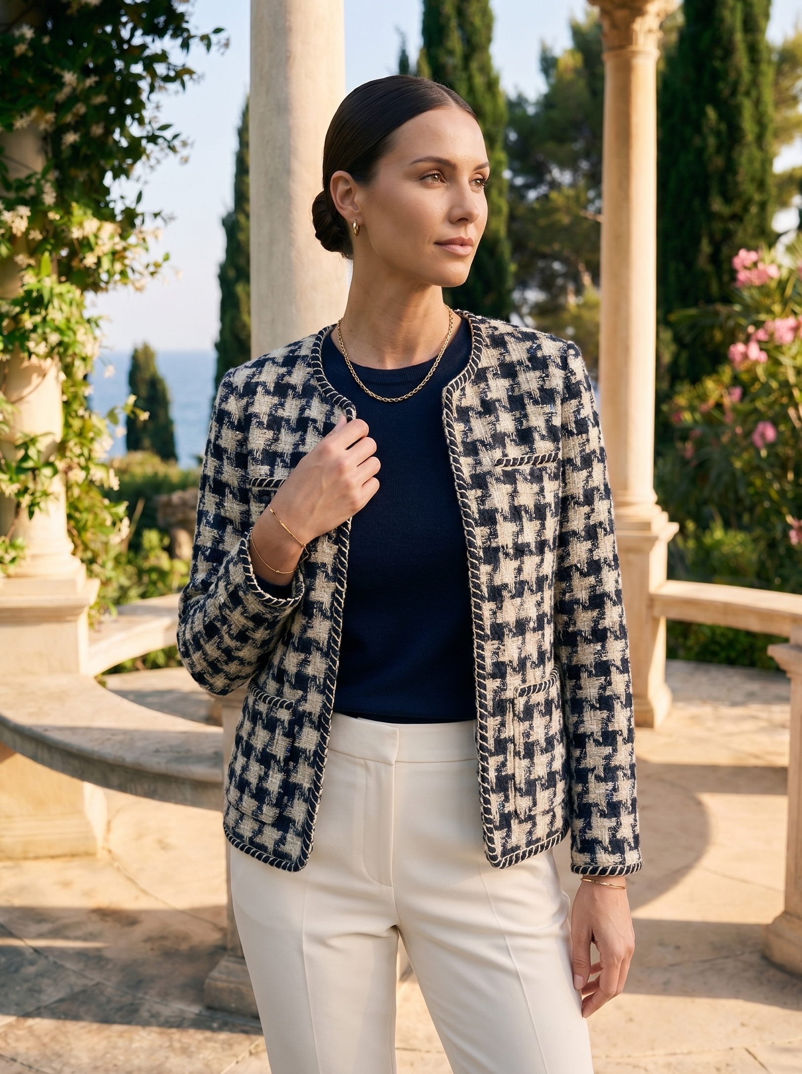 Formele Elegante Blazer met Pied-de-Poule-Patroon