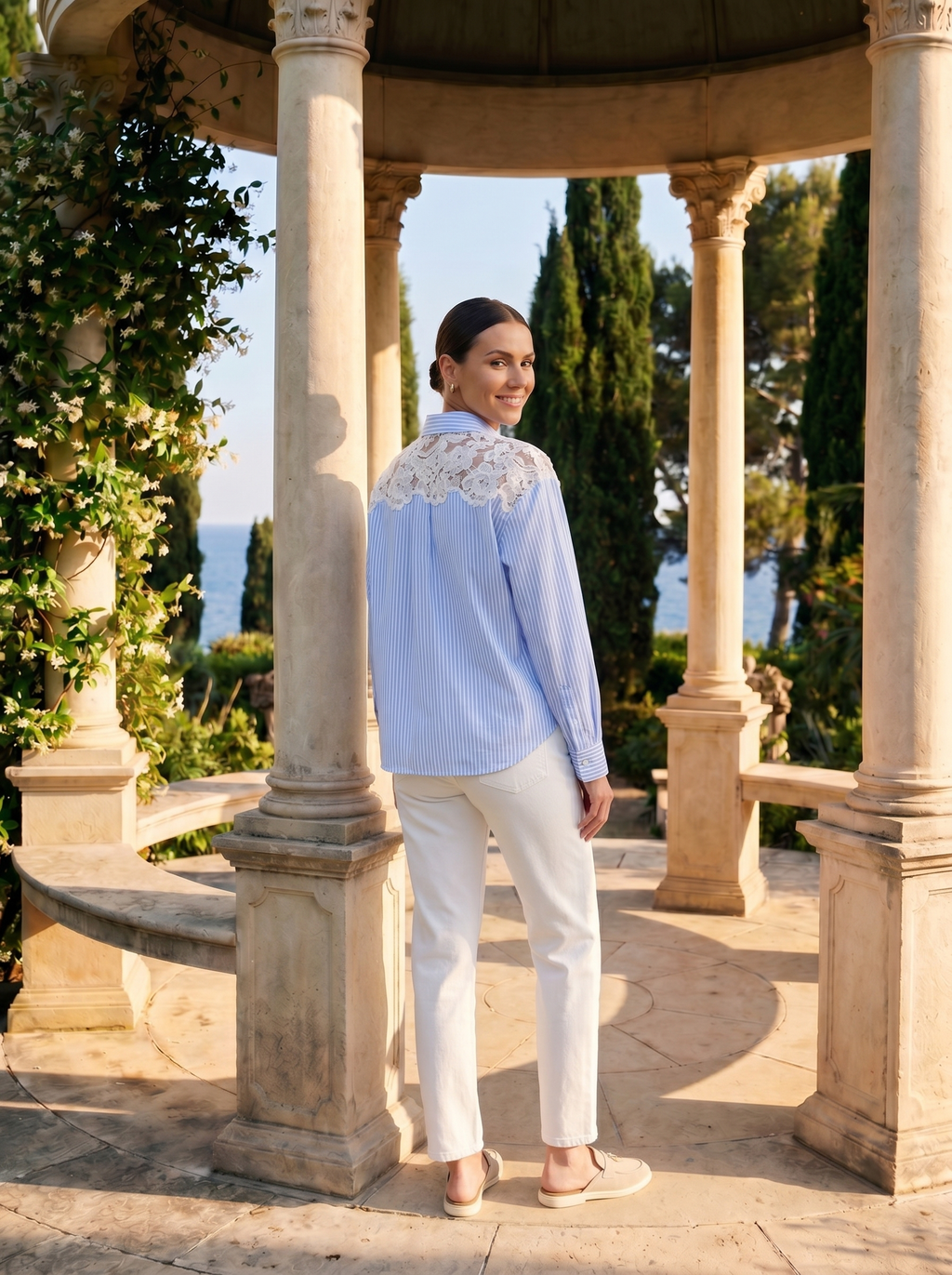 Camicia in Cotone con Inserti in Pizzo di Lusso