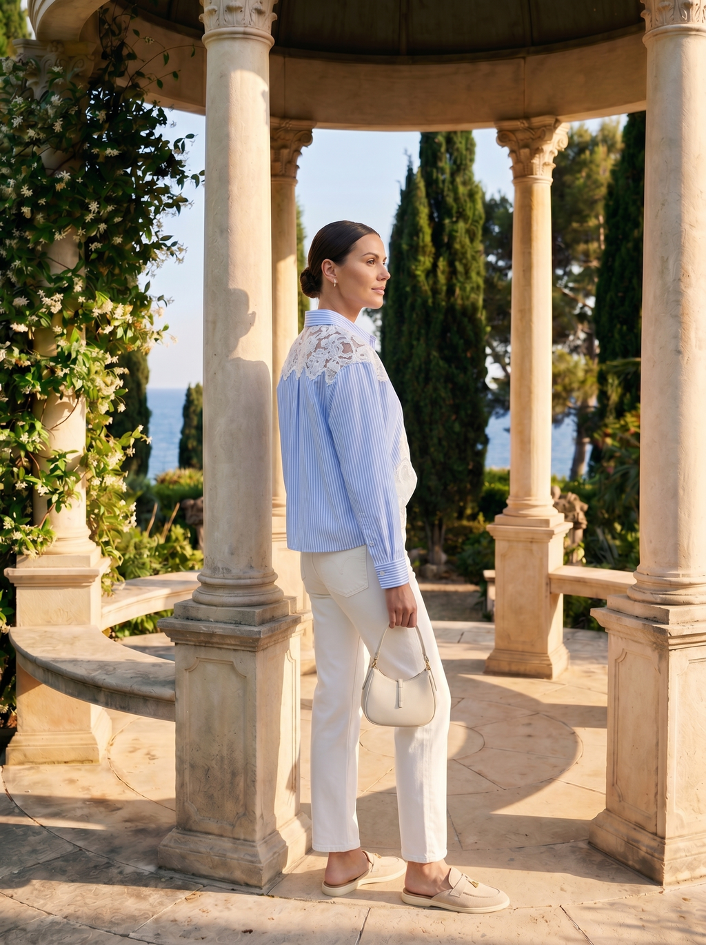 Camicia in Cotone con Inserti in Pizzo di Lusso