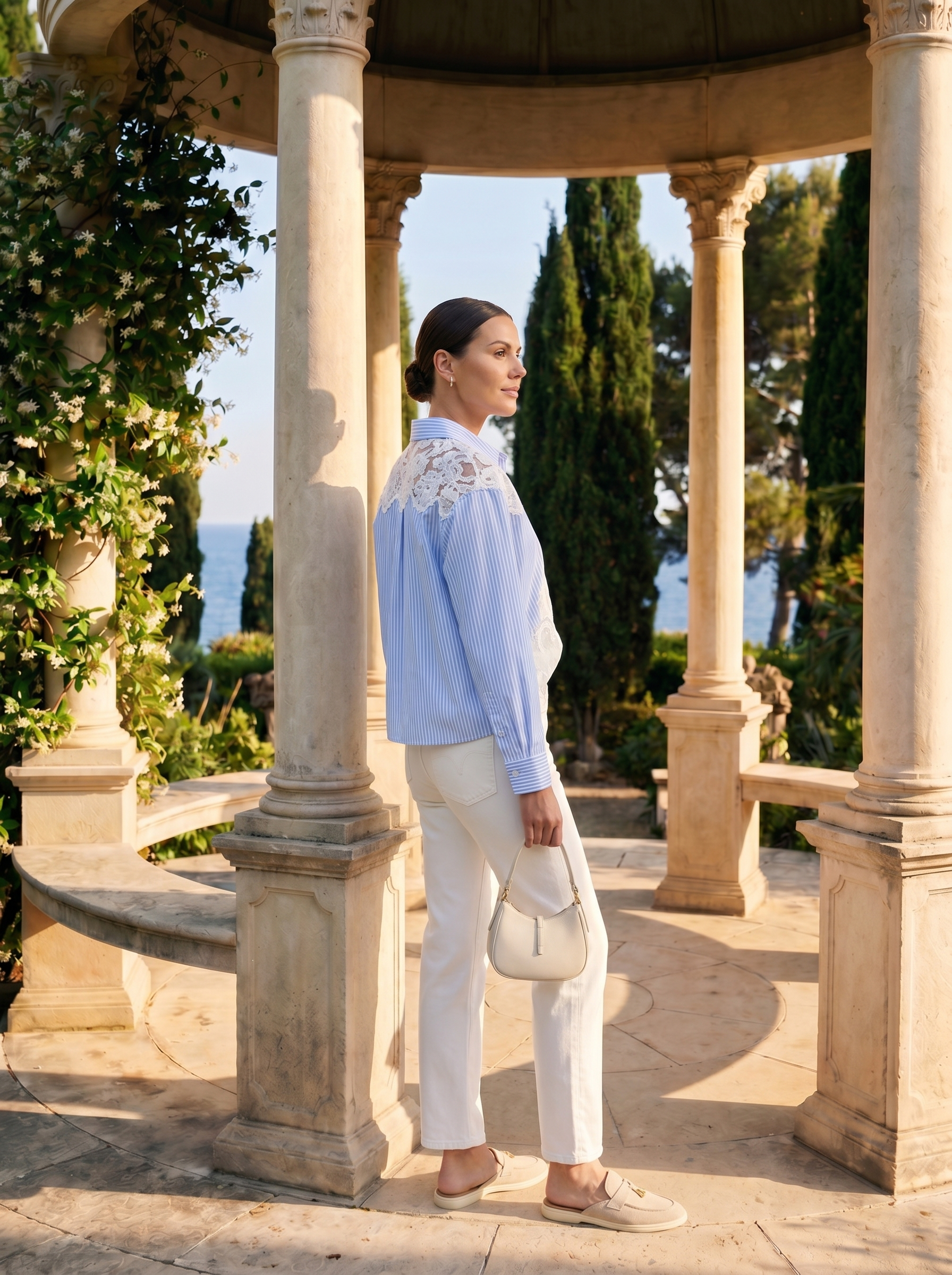 Camicia in Cotone con Inserti in Pizzo di Lusso