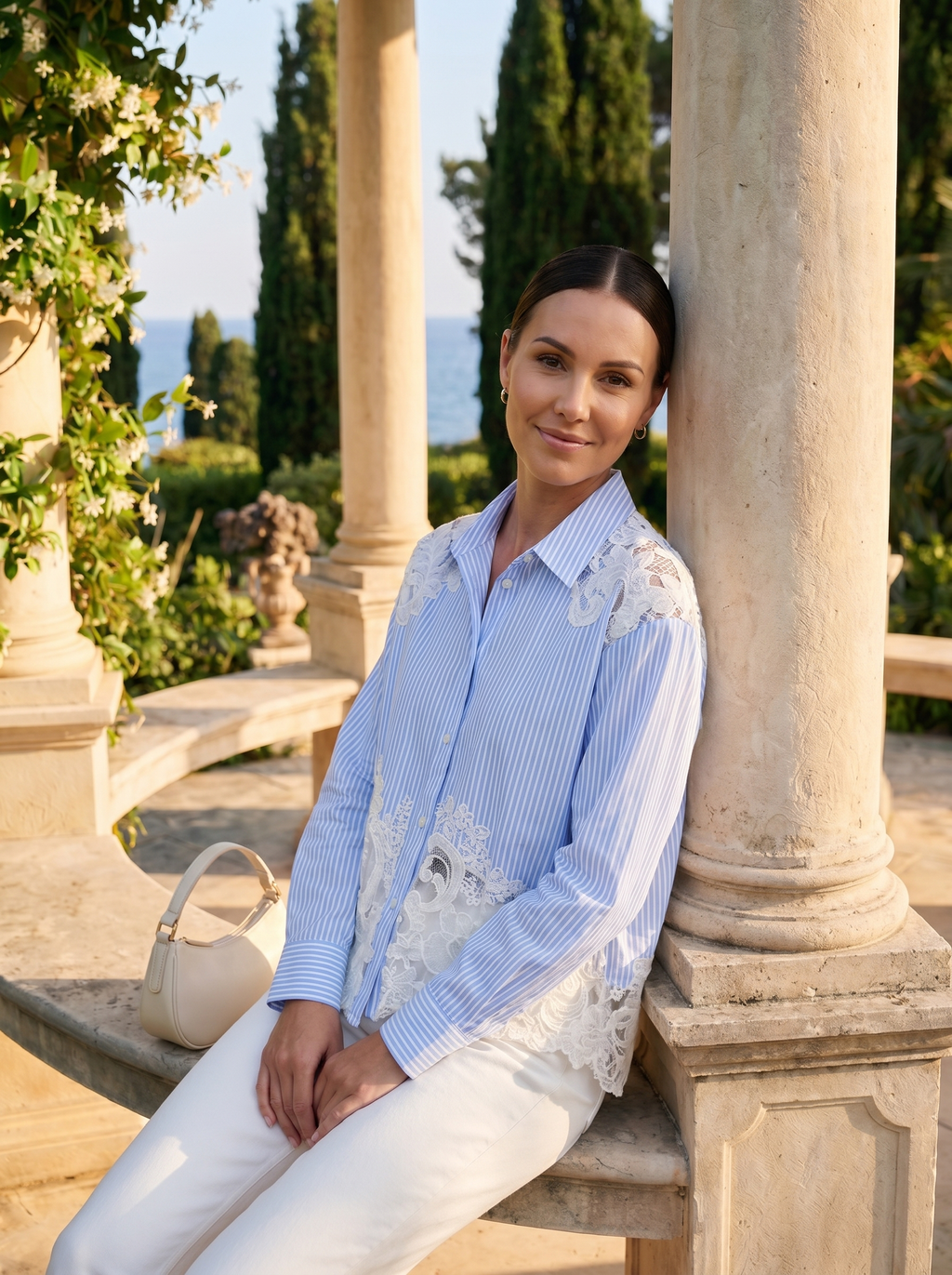 Camicia in Cotone con Inserti in Pizzo di Lusso