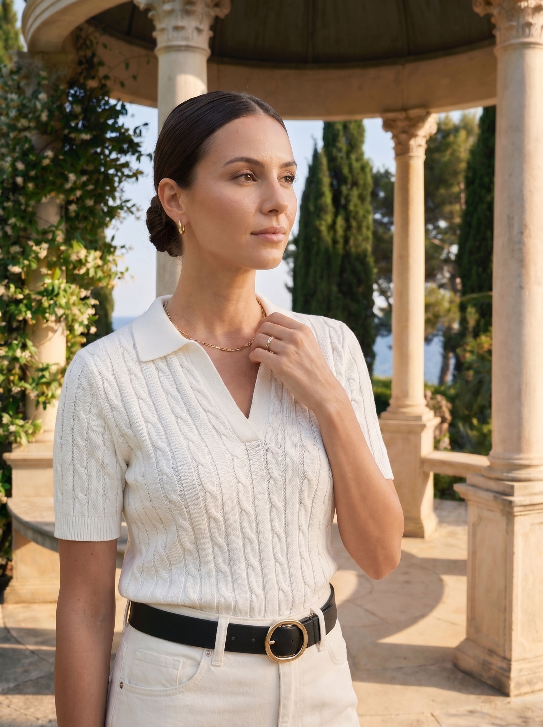 Polo a Maglia con Scollo a V e Trecce Old Money