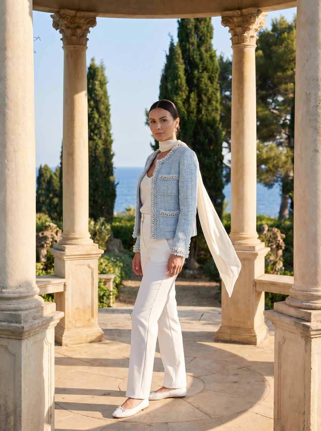 Blazer Blu con Tasche Decorate in Stile Francese Old Money