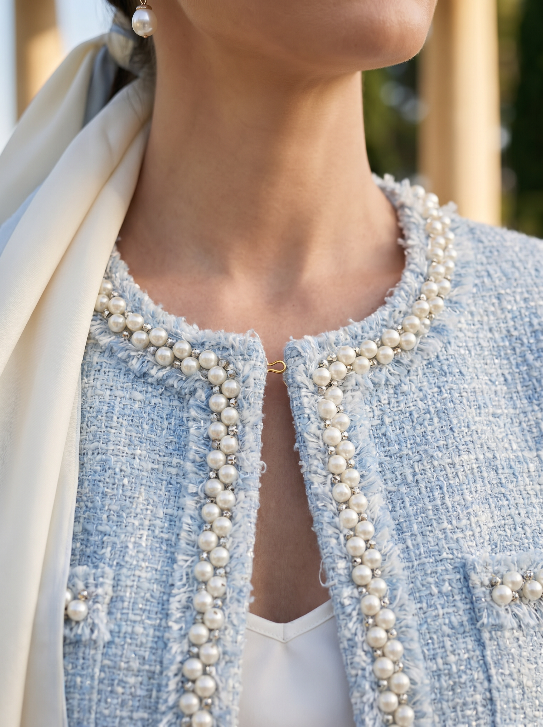 Blazer Blu con Tasche Decorate in Stile Francese Old Money