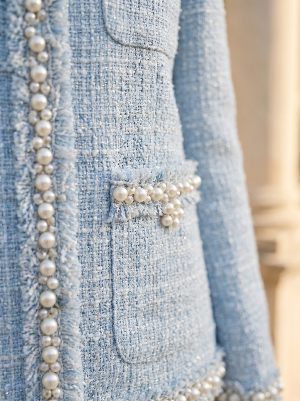 Blazer Blu con Tasche Decorate in Stile Francese Old Money