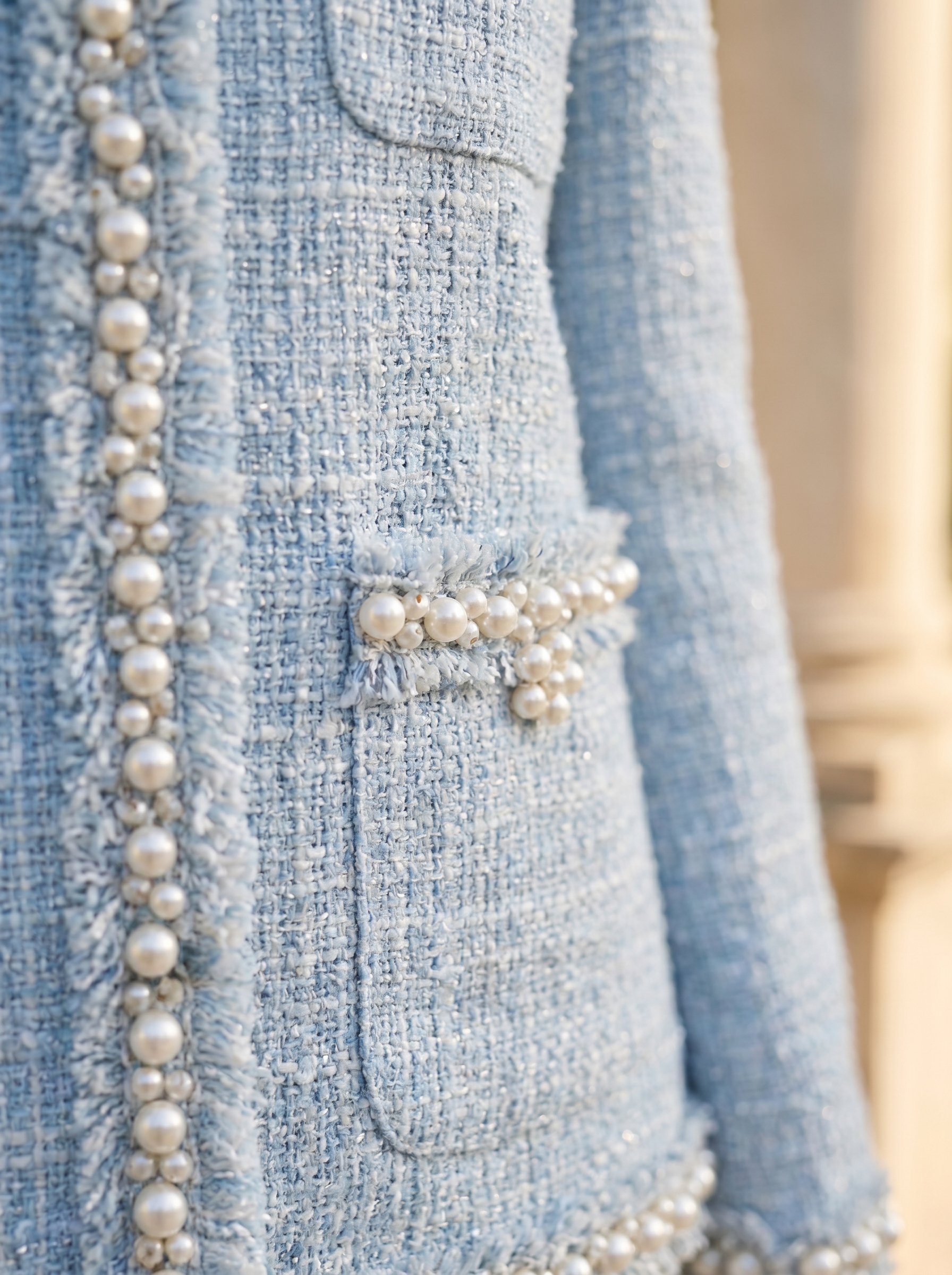 Blazer Blu con Tasche Decorate in Stile Francese Old Money