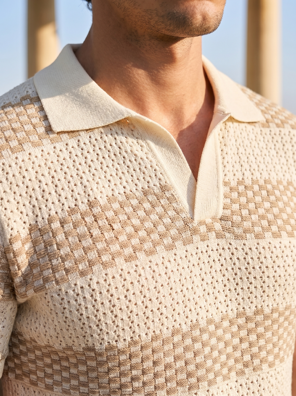 Polo a Maglia Waffle a Righe Old Money