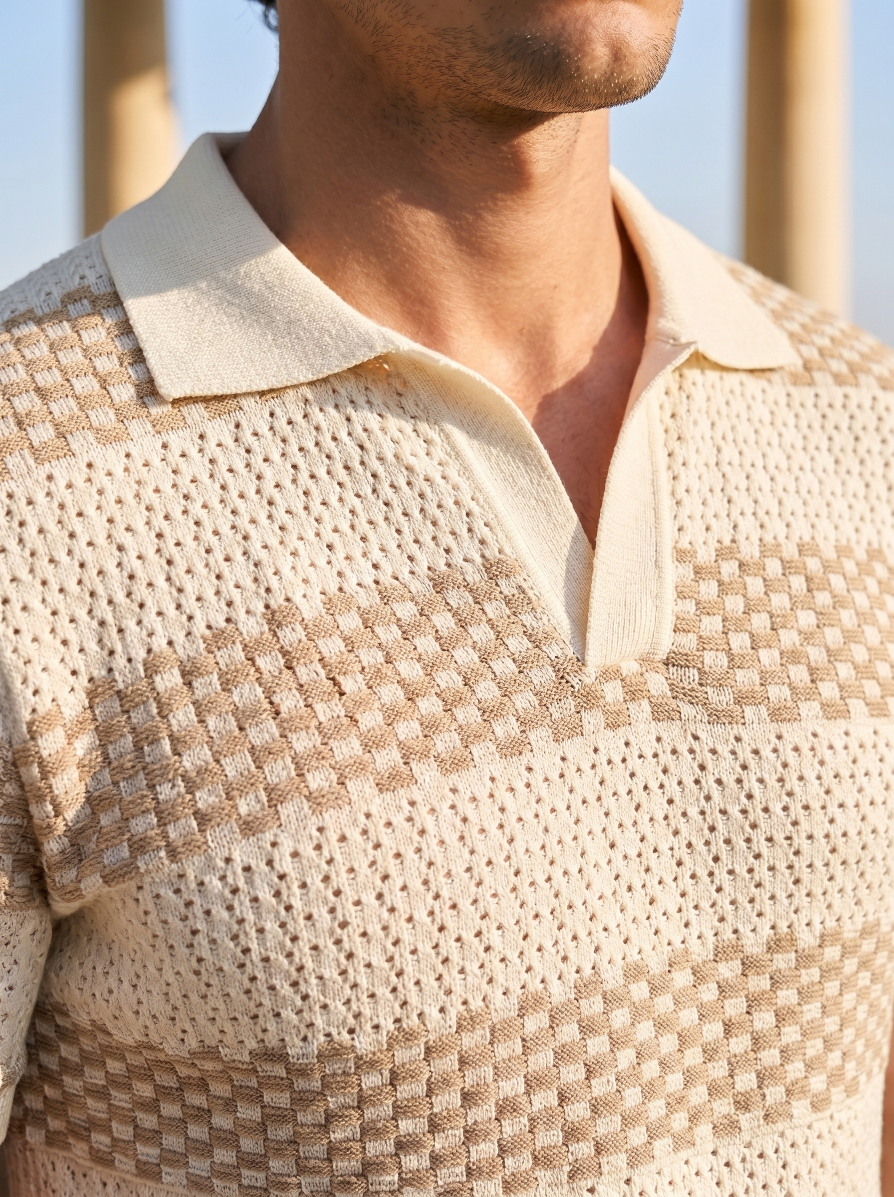 Polo a Maglia Waffle a Righe Old Money