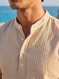 Camicia Henley a Righe in Lino Old Money