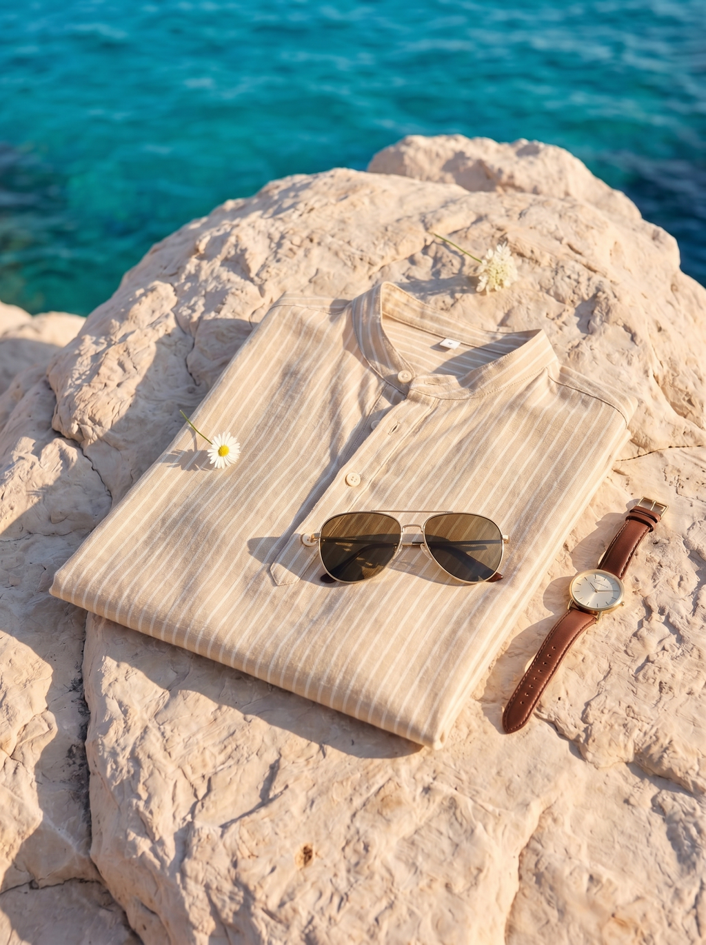 Camicia Henley a Righe in Lino Old Money