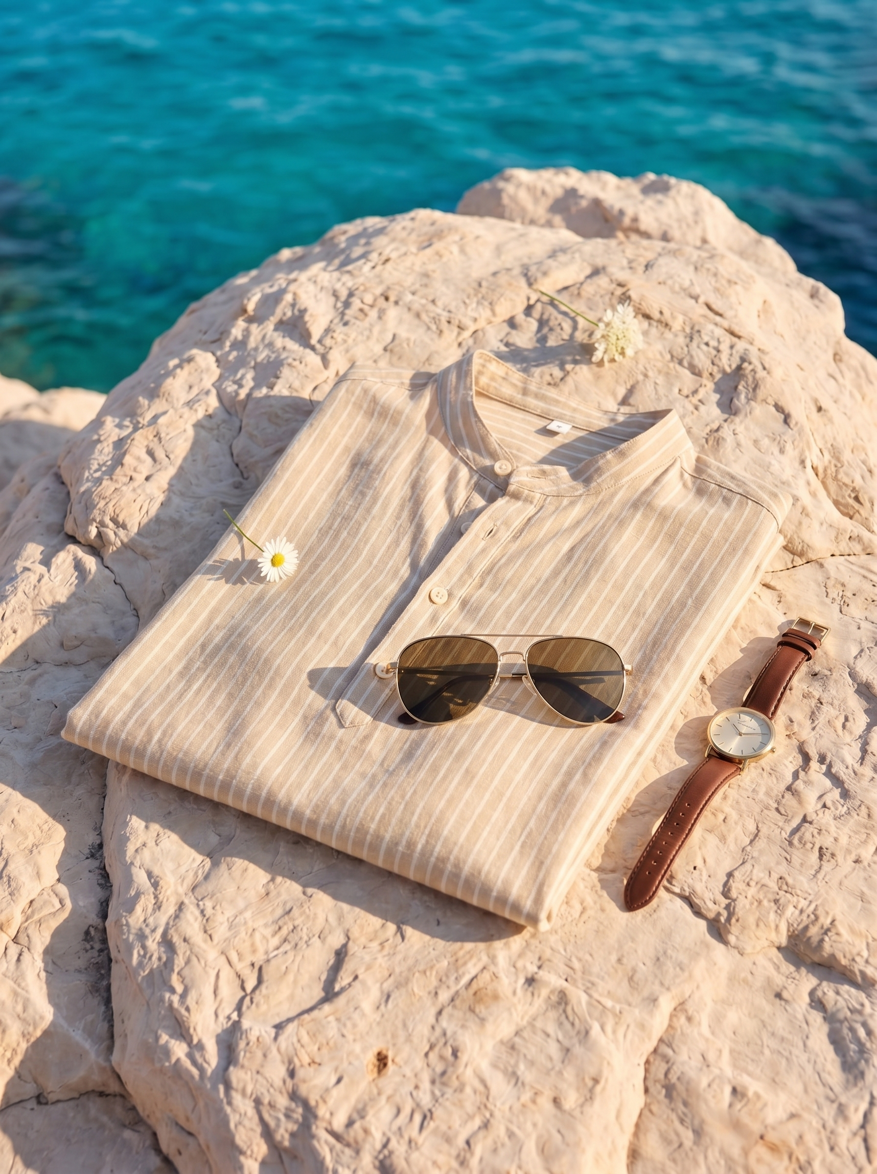 Camicia Henley a Righe in Lino Old Money