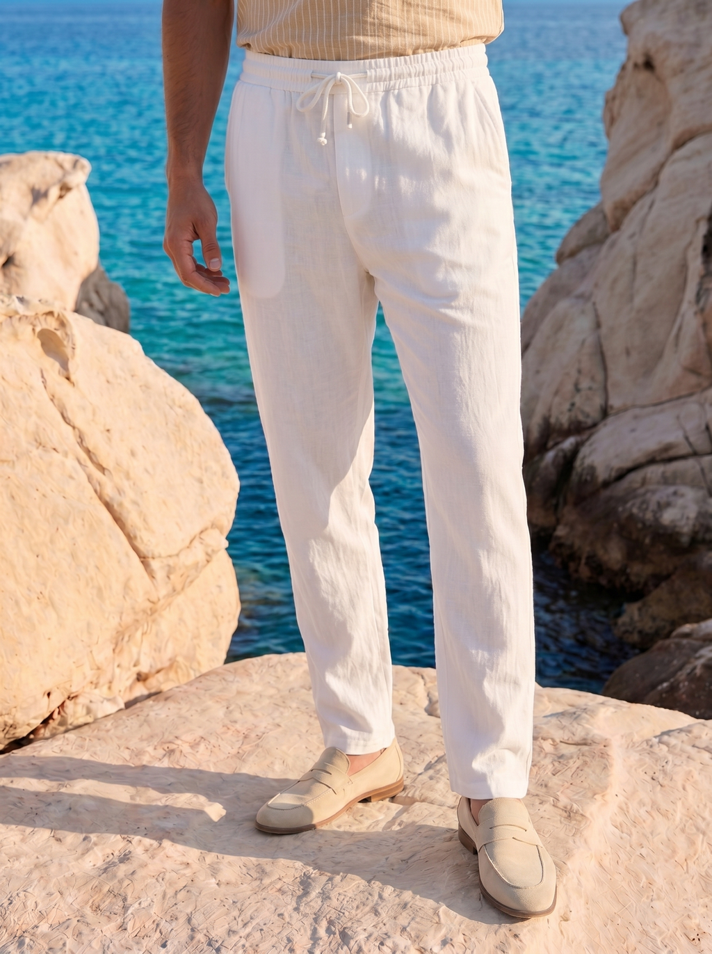 Pantaloni Casual con Coulisse in Lino Old Money