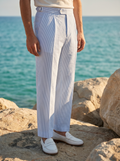 Pantaloni a Righe Seersucker a Vita Alta Old Money