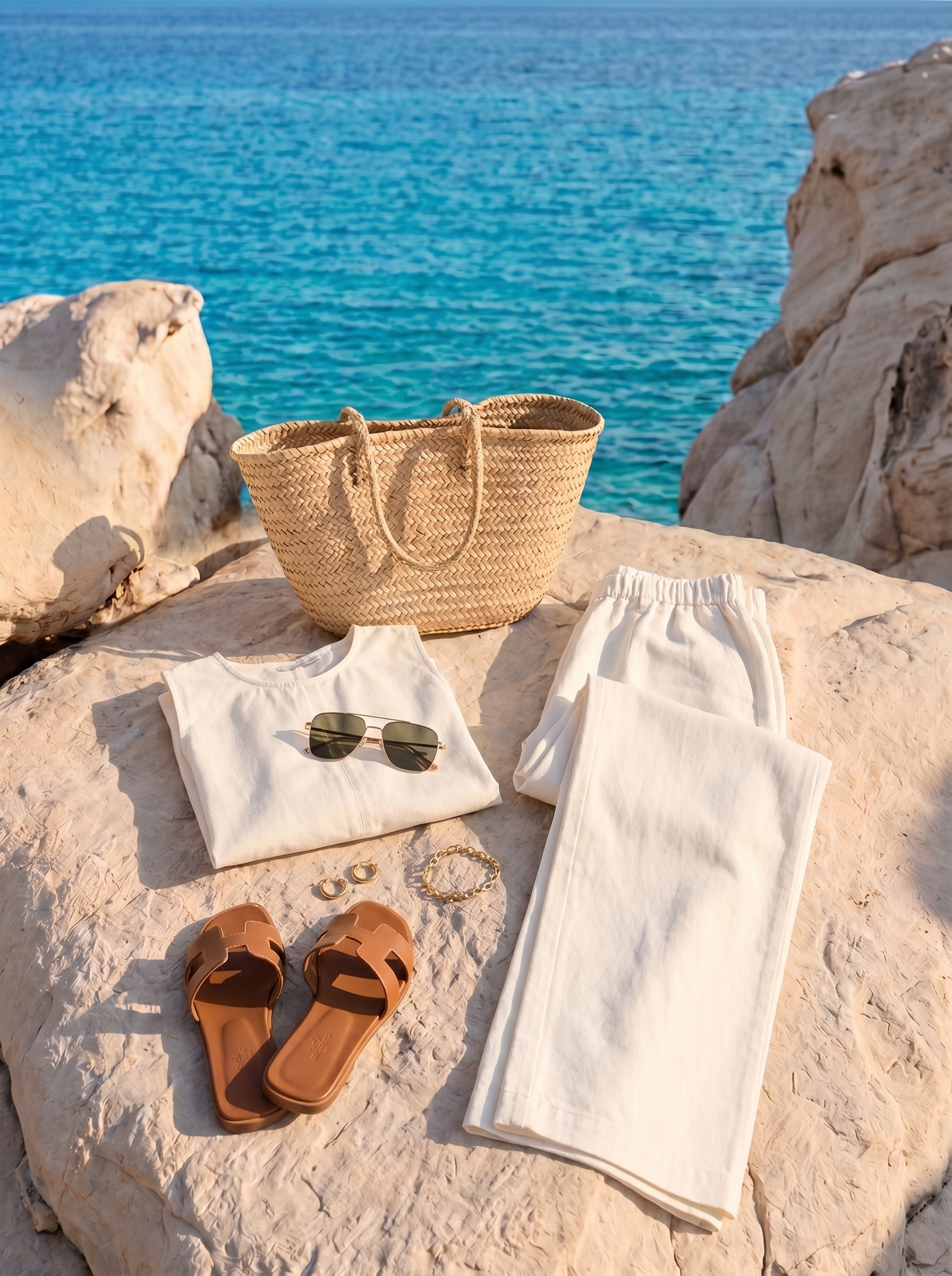 Completo Due Pezzi in Cotone con Canotta e Pantalone a Gamba Larga Old Money