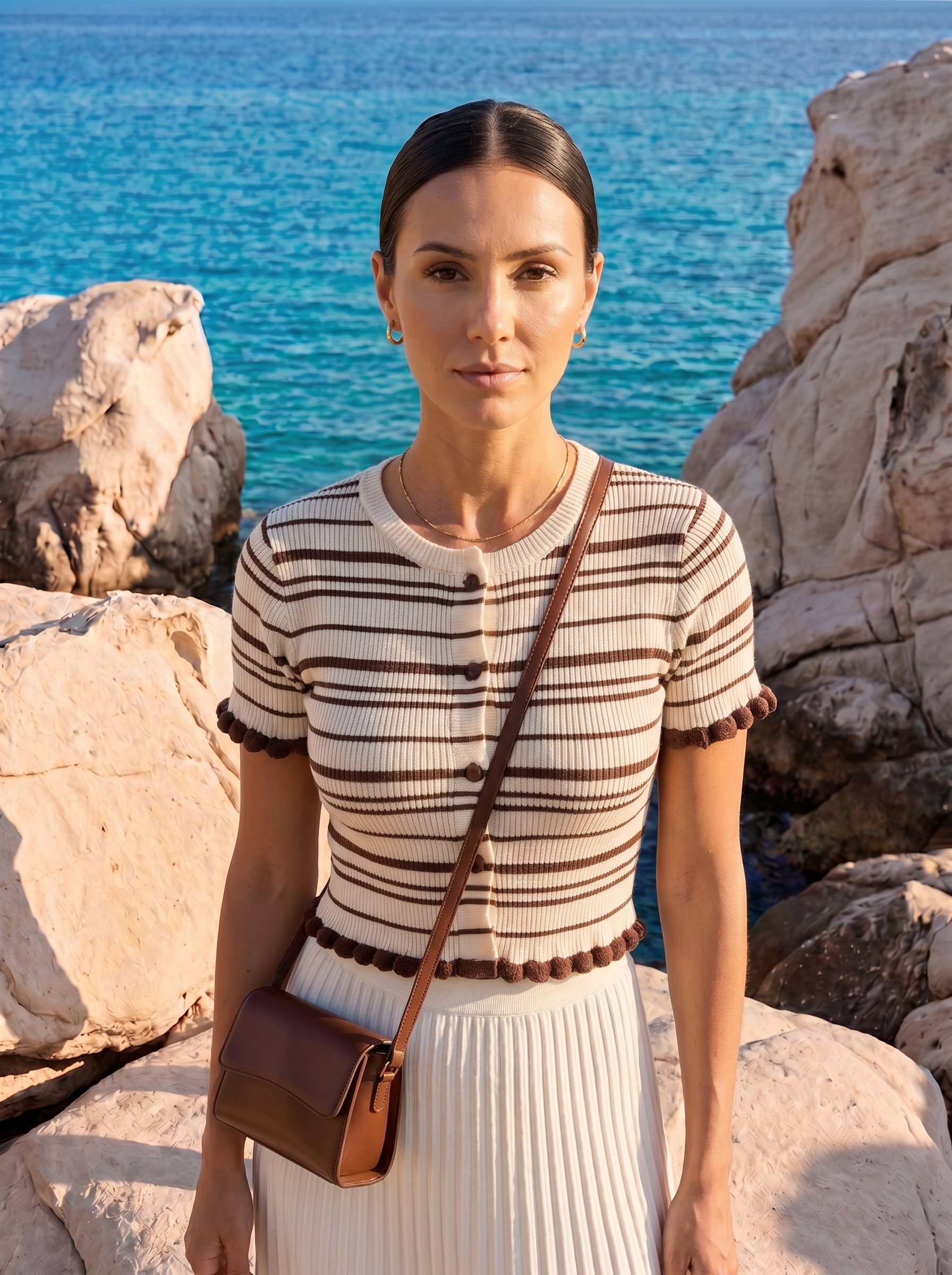 Top a Maglia con Strisce e Pompon Old Money